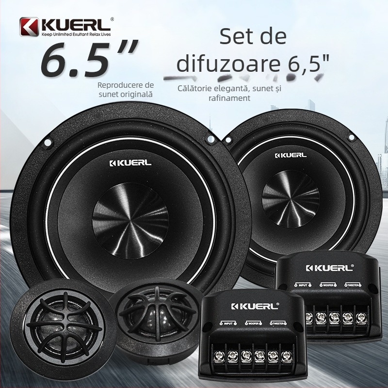 Set de boxe auto pentru ușa din față, două căi, 6,5 inci (Model K-6523, 4Ω, putere max 160W, bandă de frecvențe 60Hz–20kHz, sensibilitate >91dB)