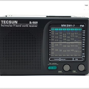 Tecsun Desheng R909 radio portabil cu bandă întreagă, reglare manuală a stațiilor, sunet mono, difuzor încorporat