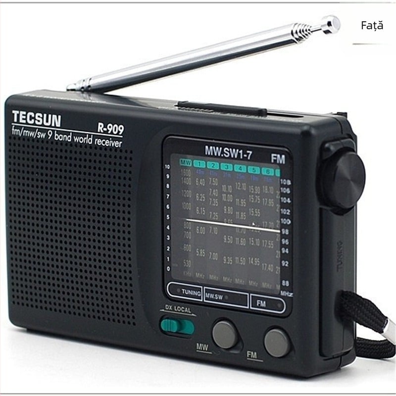 Tecsun Desheng R909 radio portabil cu bandă întreagă, reglare manuală a stațiilor, sunet mono, difuzor încorporat