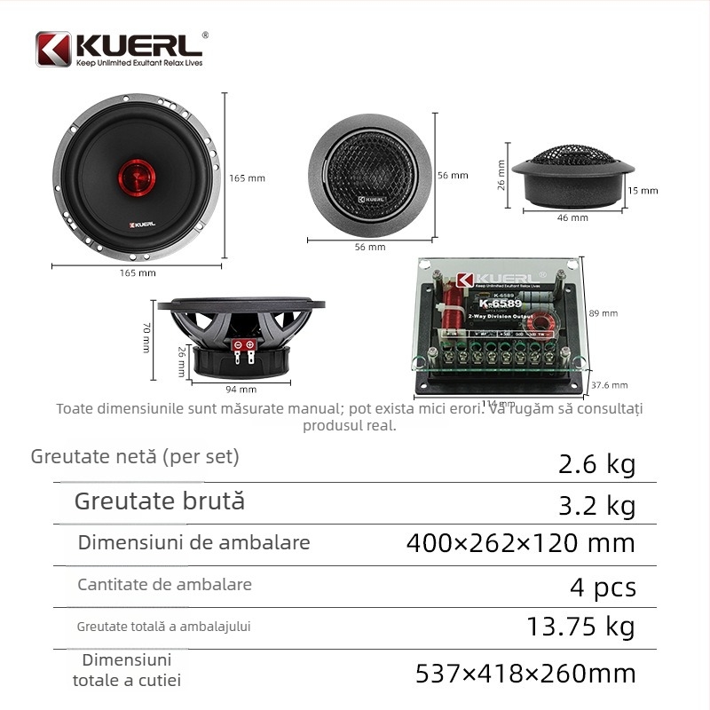 Set difuzoare auto 2-Way (K-6589) 4 Ω, 150 W, 65 Hz–20 kHz, 88 dB