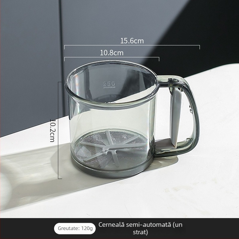 Sită manuală semi-automat pentru făină, tip cup, sită pentru pulberi și zahăr, pentru coacere acasă