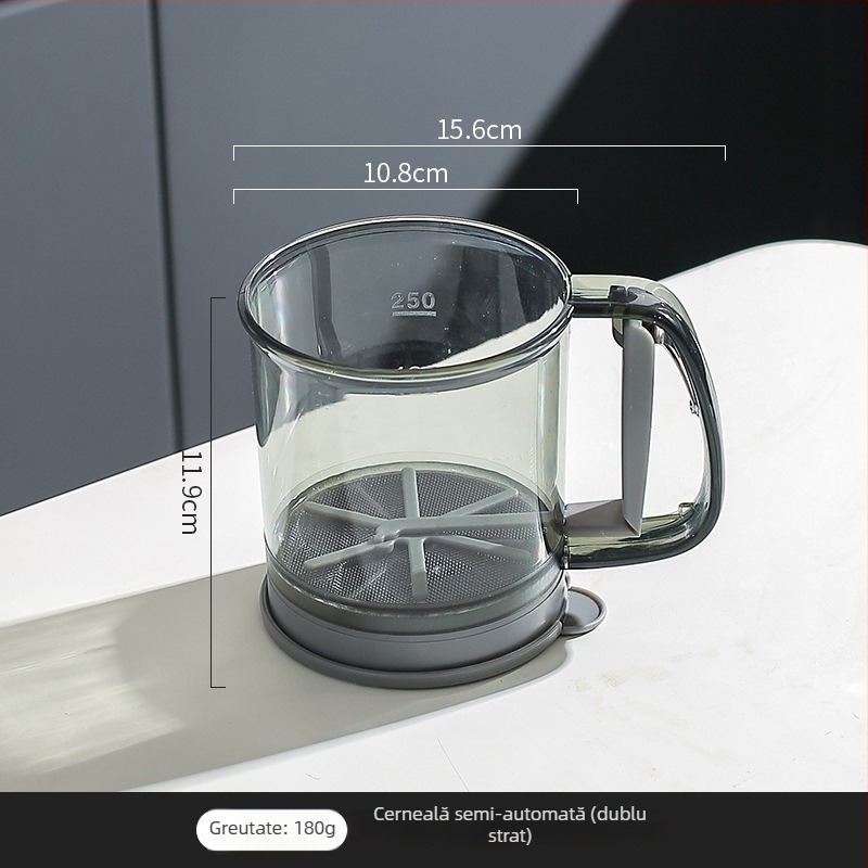 Sită manuală semi-automat pentru făină, tip cup, sită pentru pulberi și zahăr, pentru coacere acasă