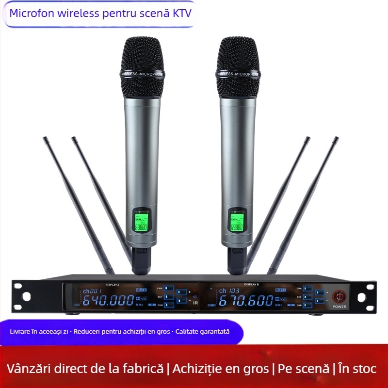 Microfon wireless KTV cu anti-feedback, modelul 8100, SNR ≥95 dB, pentru karaoke și reprezentații live