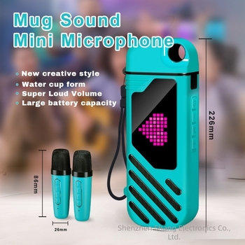 Mașină de karaoke cu ecran LED pixel și microfon Bluetooth fără fir, difuzor integrat (Bluetooth 5.3; sistem cu 2 difuzoare; ieșire 10–20W; răspuns în frecvență 100 Hz–20 kHz; SNR ≥70 dB)