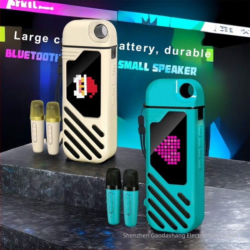 Mașină de karaoke cu ecran LED pixel și microfon Bluetooth fără fir, difuzor integrat (Bluetooth 5.3; sistem cu 2 difuzoare; ieșire 10–20W; răspuns în frecvență 100 Hz–20 kHz; SNR ≥70 dB)