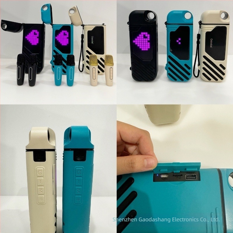 Mașină de karaoke cu ecran LED pixel și microfon Bluetooth fără fir, difuzor integrat (Bluetooth 5.3; sistem cu 2 difuzoare; ieșire 10–20W; răspuns în frecvență 100 Hz–20 kHz; SNR ≥70 dB)