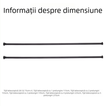 Bară telescopică pentru garderobă cu blocare internă și montaj perforat; bară de perdele retractabilă și pentru uscat haine