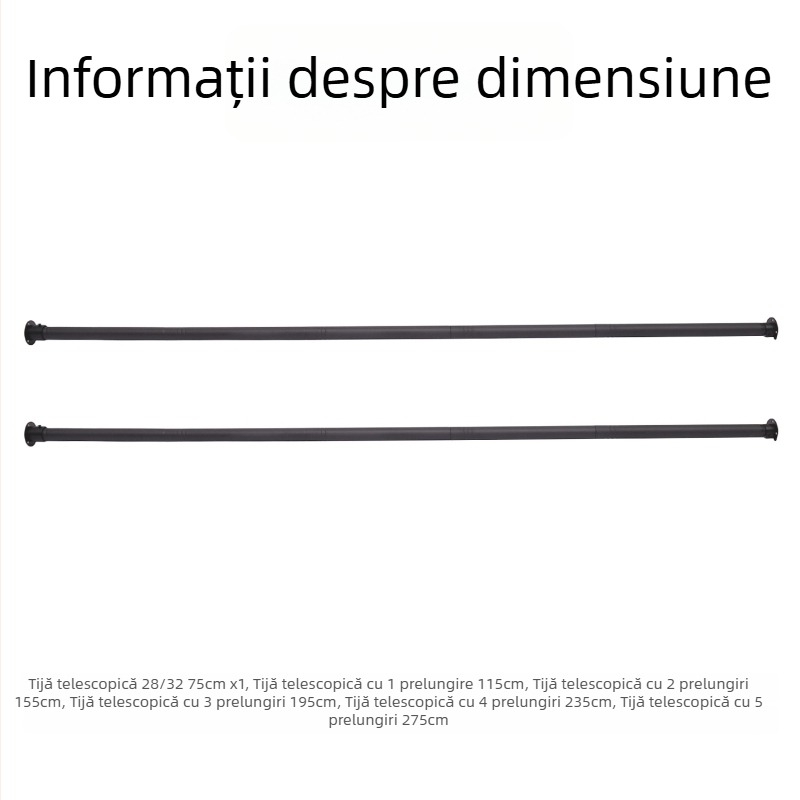 Bară telescopică pentru garderobă cu blocare internă și montaj perforat; bară de perdele retractabilă și pentru uscat haine