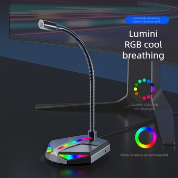 Microfon USB pentru PC H2, pentru jocuri și chat vocal, 2 canale, 20Hz-20kHz, alimentare USB 5V, cu suport