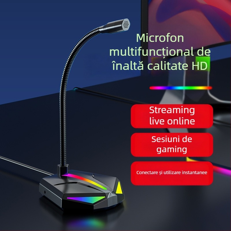 Microfon USB pentru PC H2, pentru jocuri și chat vocal, 2 canale, 20Hz-20kHz, alimentare USB 5V, cu suport