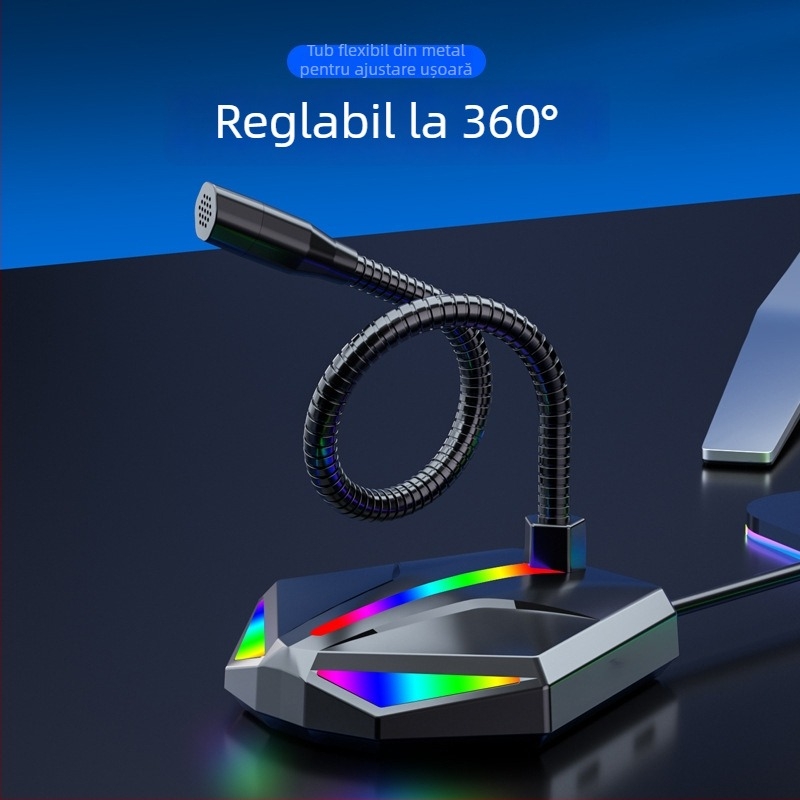 Microfon USB pentru PC H2, pentru jocuri și chat vocal, 2 canale, 20Hz-20kHz, alimentare USB 5V, cu suport