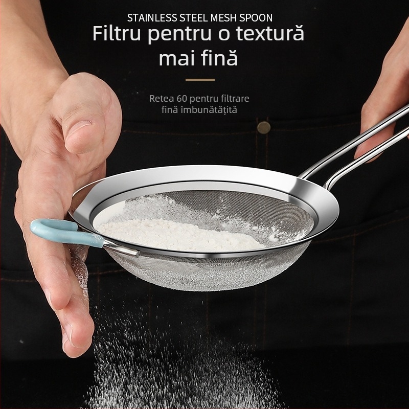 Sită de făină cu 60 ochiuri, din oțel inoxidabil 304, manual, pentru coacere acasă
