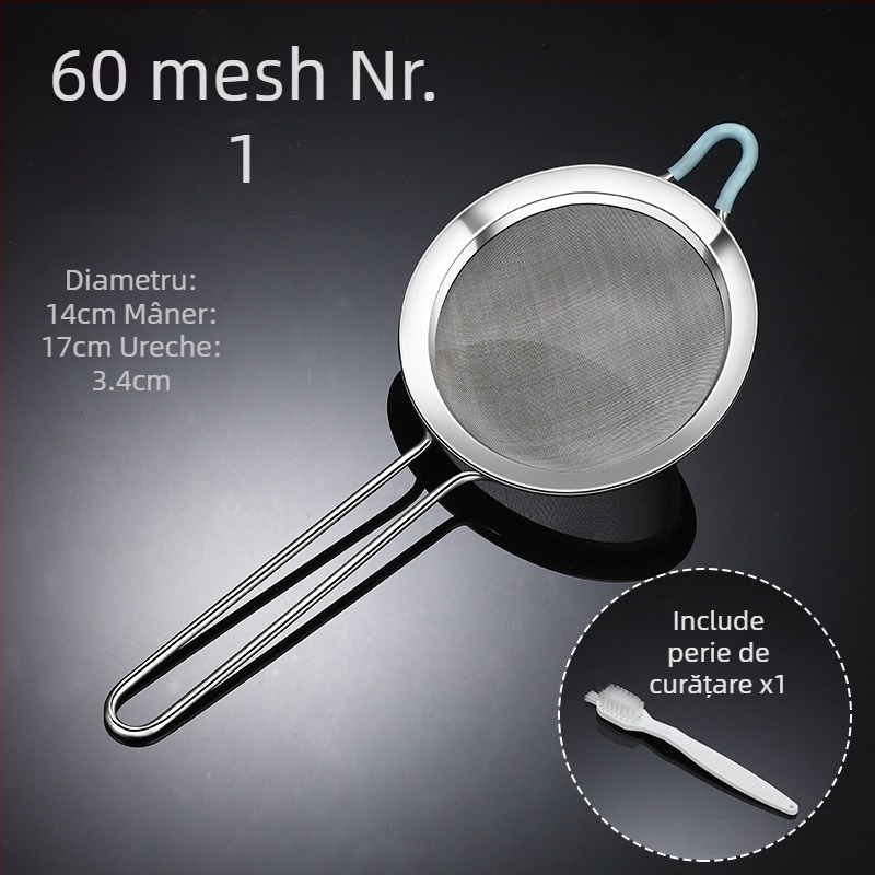 Sită de făină cu 60 ochiuri, din oțel inoxidabil 304, manual, pentru coacere acasă