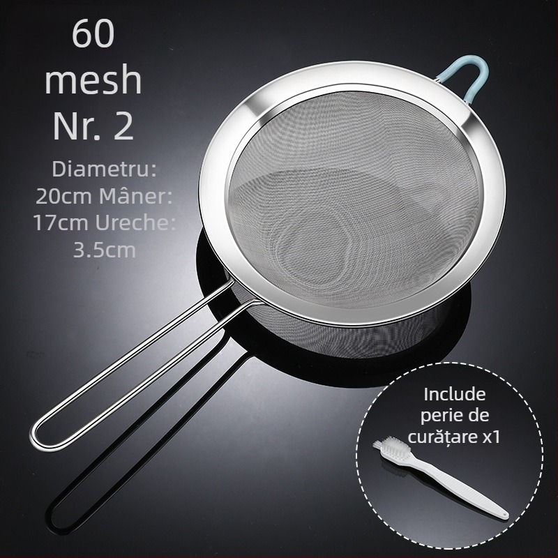 Sită de făină cu 60 ochiuri, din oțel inoxidabil 304, manual, pentru coacere acasă