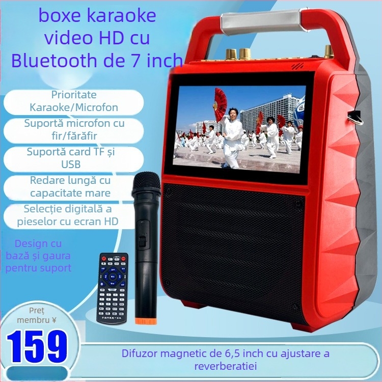 Xianke AY-P12 difuzor Bluetooth cu ecran de 7 inch pentru dans de stradă, 15W, răspuns în frecvență 100 Hz–20 kHz, baterie internă 4000 mAh, redare până la 4 ore
