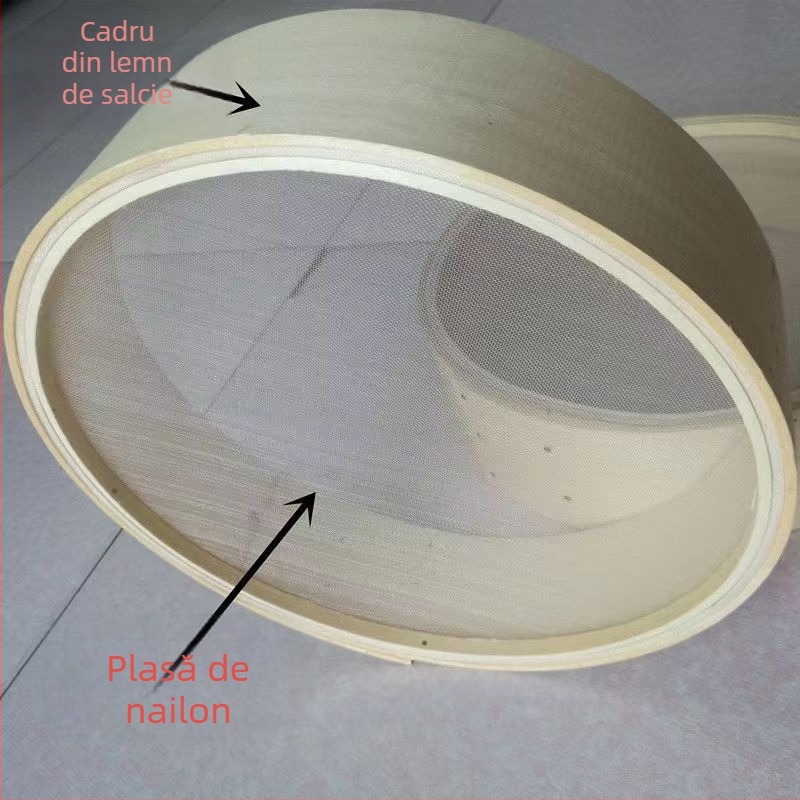 Sită de făină din lemn, mânuire manuală, formă circulară, plasă ultrafină, lucrată manual