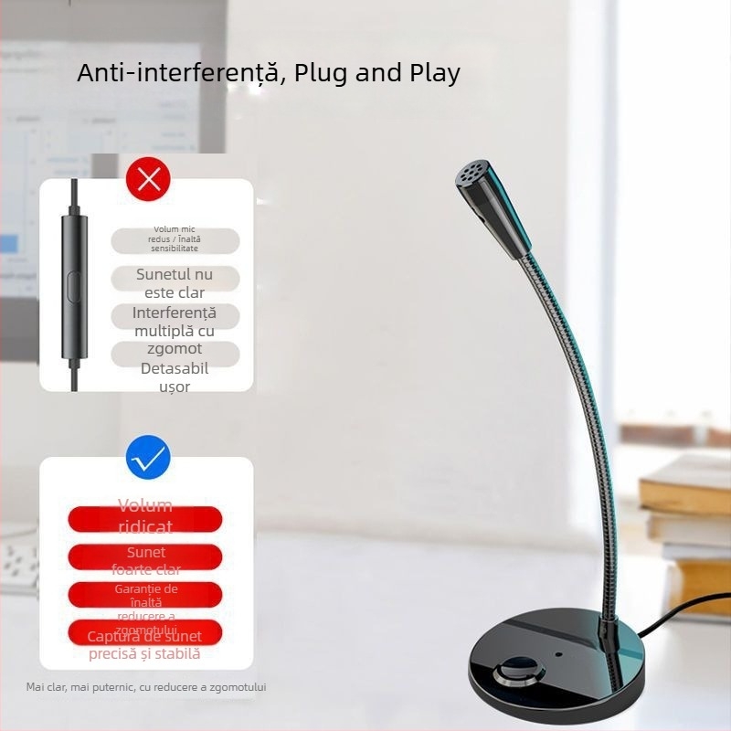 Microfon USB pentru computer pentru cursuri online, streaming live, karaoke, jocuri și conferințe vocale, cu mufă de 3,5 mm