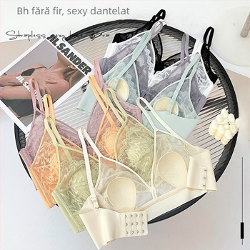 Sutien fără bretele din dantelă, cupe ultrsubțiri, cupă 3/4, respirabil și confortabil