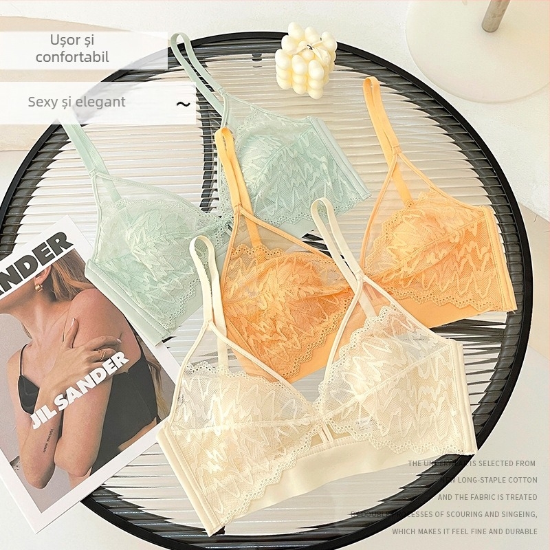 Sutien fără bretele din dantelă, cupe ultrsubțiri, cupă 3/4, respirabil și confortabil