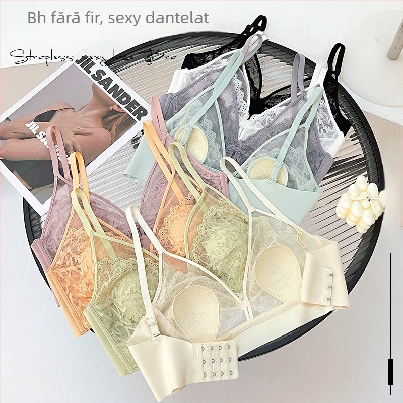 Sutien fără bretele din dantelă, cupe ultrsubțiri, cupă 3/4, respirabil și confortabil