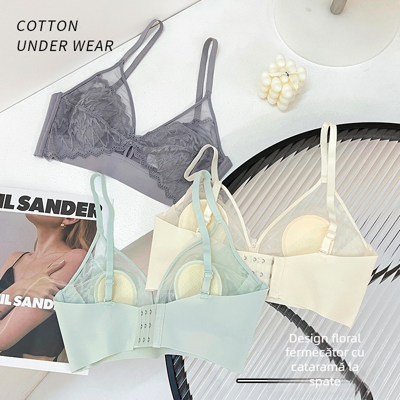 Sutien fără bretele din dantelă, cupe ultrsubțiri, cupă 3/4, respirabil și confortabil