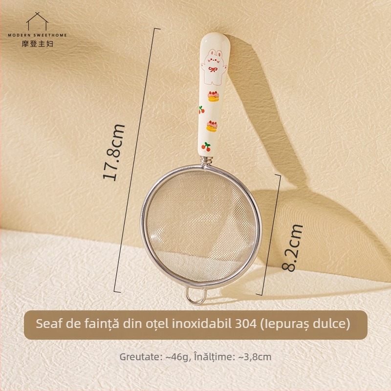 Modern Housewife Filtru de făină din oțel inoxidabil cu model animal jacquard – unealtă de bucătărie pentru coacere și filtrarea laptelui de soia