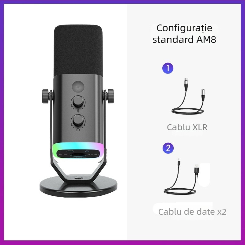 AM8 Microfon wireless condensator pentru gaming, pentru PC și mobil – SNR ≥70 dB, bobină în mișcare, Putere nominală: 5, Tensiune nominală: 5