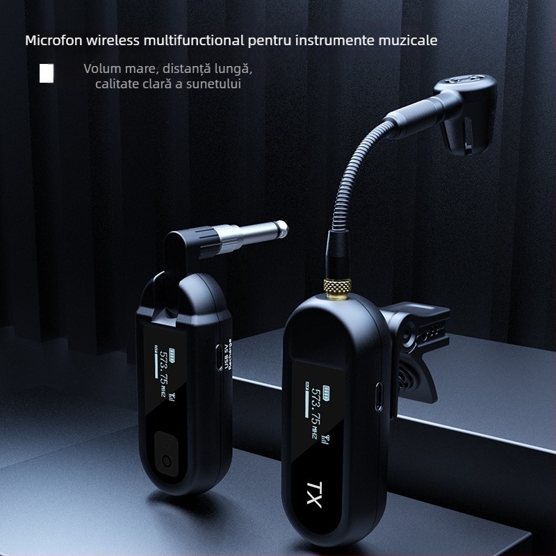 Microfon lavalier fără fir pentru instrumente muzicale, model M-03, captare cardioidă, Bluetooth 5.0, SNR ≥100 dB, potrivit pentru computer și transmisiuni live