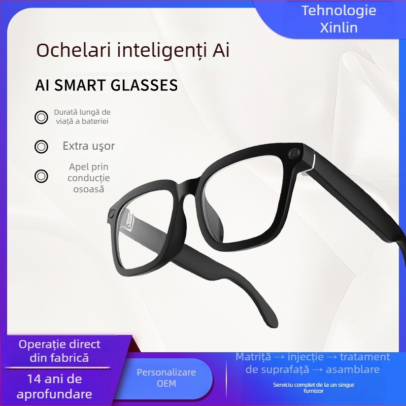 Ochelari inteligenți AI: înregistrare 4K cu stabilizare, Bluetooth până la 10 m, control prin atingere și voce, traducere în timp real