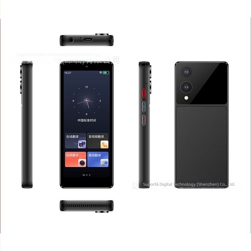 Translator audio-video pentru comunicare globală cu traducere offline, interpretare simultană, traducere poze și înregistrare — Android, Bluetooth, rază de 10 m, buton + ecran tactil, carcasă metalică