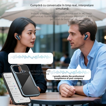 Dispozitiv de traducere cu interpretare în timp real AI, Bluetooth, rază de 10 m, carcasă din ABS+PC+aliaj de aluminiu