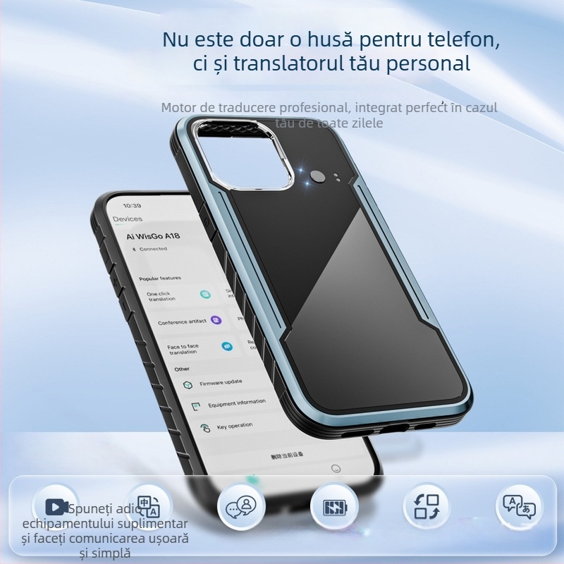 Dispozitiv de traducere cu interpretare în timp real AI, Bluetooth, rază de 10 m, carcasă din ABS+PC+aliaj de aluminiu