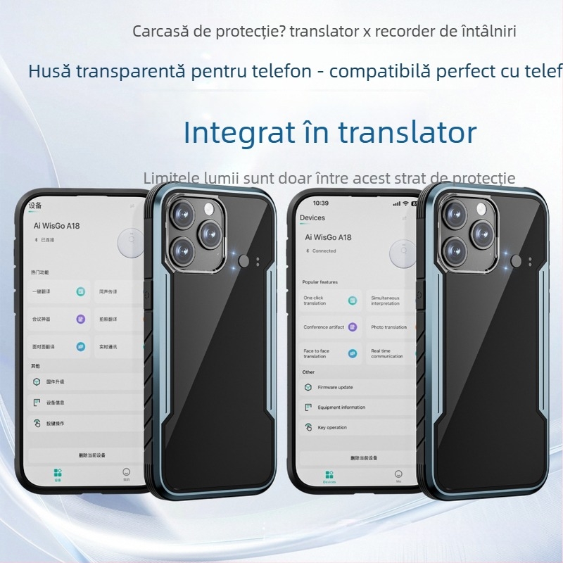 Dispozitiv de traducere cu interpretare în timp real AI, Bluetooth, rază de 10 m, carcasă din ABS+PC+aliaj de aluminiu