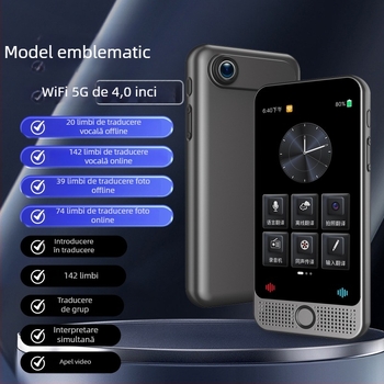 Translator cu interpretare simultană D1c, Android, Bluetooth, rază fără fir 10 m, control prin buton și ecran tactil, apeluri video, integrare ChatGPT, caroserie ABS, 185 g