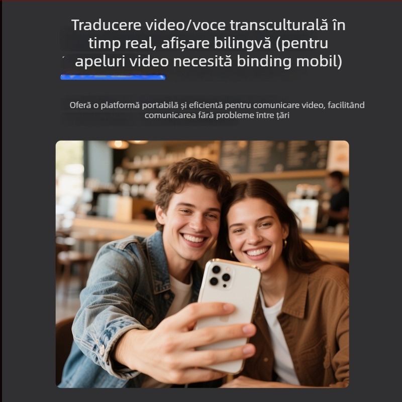 Translator cu interpretare simultană D1c, Android, Bluetooth, rază fără fir 10 m, control prin buton și ecran tactil, apeluri video, integrare ChatGPT, caroserie ABS, 185 g