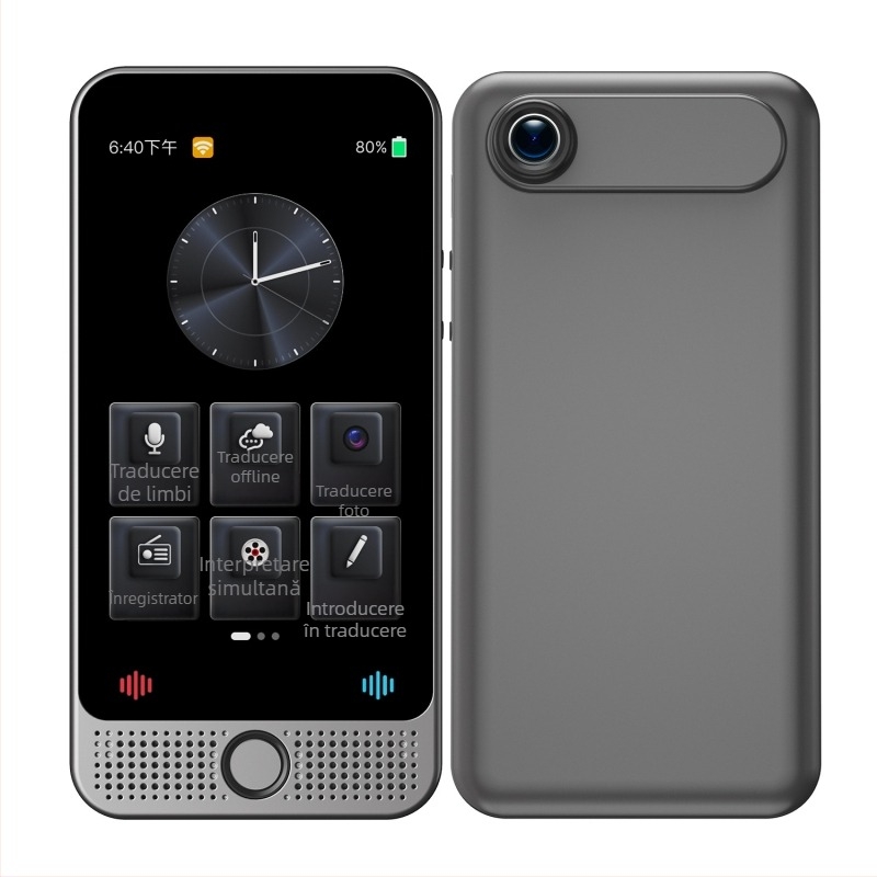 Translator cu interpretare simultană D1c, Android, Bluetooth, rază fără fir 10 m, control prin buton și ecran tactil, apeluri video, integrare ChatGPT, caroserie ABS, 185 g