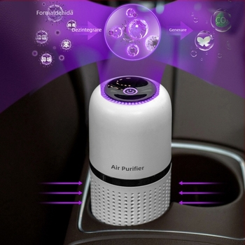 Purificator de aer pentru mașină, USB plug-in, ioni negativi, flux de aer 50 m³/h, control tactil, pentru spații până la 10 m²