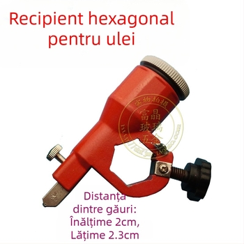 Cap de lamă din sticlă, șase‑unghiular, în formă de T, cu riglă din sticlă și recipient de ulei, model 001, pentru prelucrarea sticlei