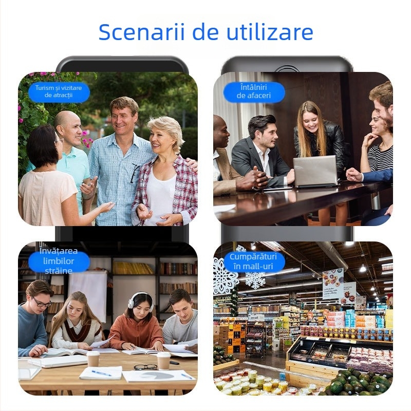 Translator portabil inteligent offline — 138 de limbi, Android, Bluetooth, rază wireless de 10 m, ecran tactil cu butoane, ABS