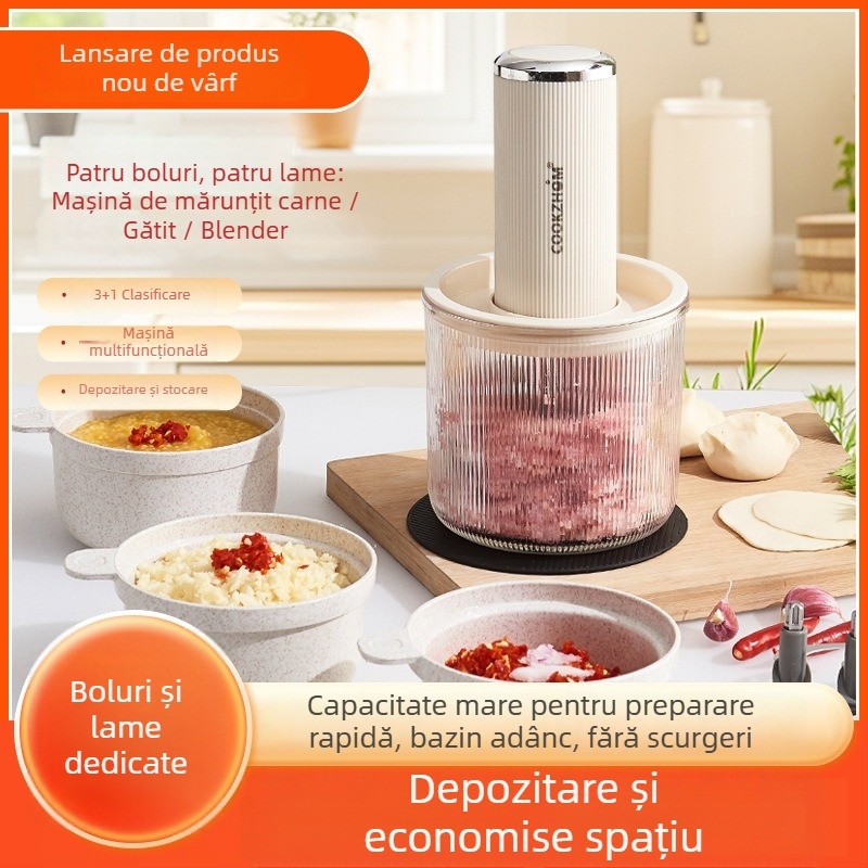 Procesor de bucătărie multifuncțional cu funcție pentru mâncare de bebeluși, capacitate 1-3 L, viteză motor 10000-19999 rpm, tensiune 111-240 V, control mecanic