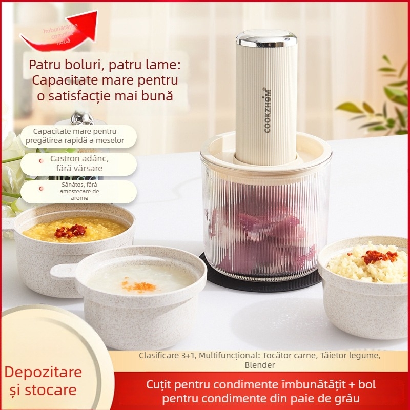 Procesor de bucătărie multifuncțional cu funcție pentru mâncare de bebeluși, capacitate 1-3 L, viteză motor 10000-19999 rpm, tensiune 111-240 V, control mecanic