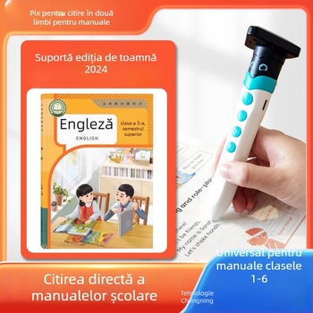 Penă de citire sincronizată pentru manuale – model: Penă de citire sincronizată; tensiune 5V; baterie Li-ion reîncărcabilă; format audio dual; greutate 100 g