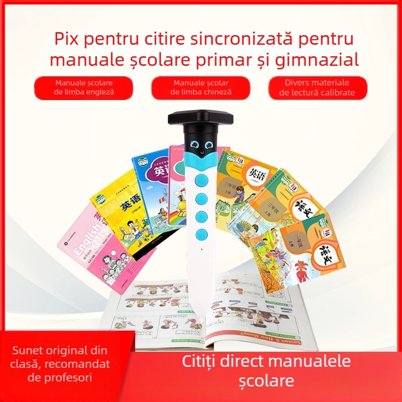 Penă de citire sincronizată pentru manuale – model: Penă de citire sincronizată; tensiune 5V; baterie Li-ion reîncărcabilă; format audio dual; greutate 100 g