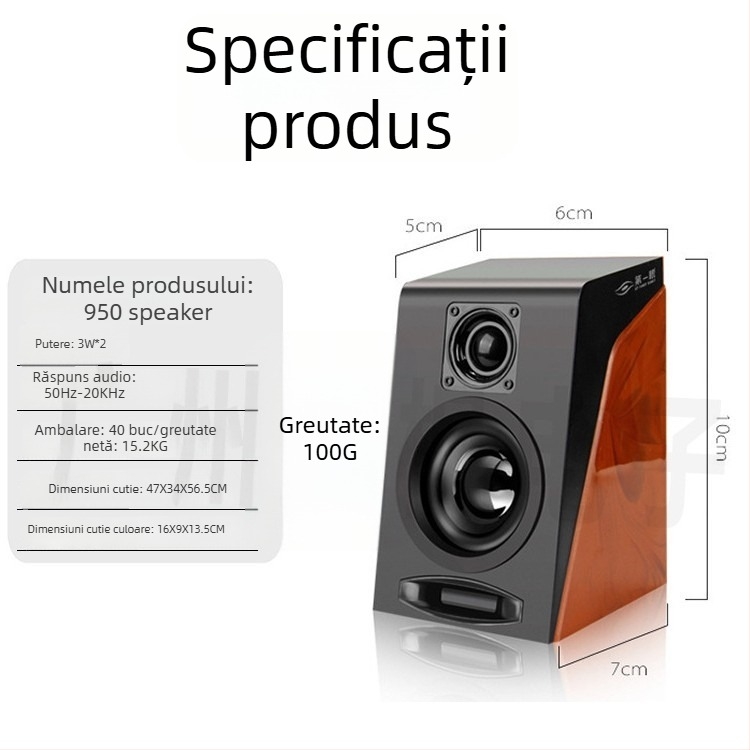 First Sight Model 950 difuzoare desktop multimedia, 2.0 stereo, putere maximă 6W, intrare 5V, interfață USB/AV