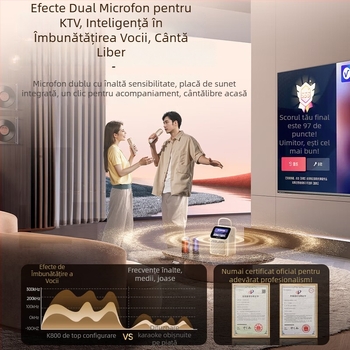 Boxă karaoke cu afișaj de versuri și microfon încorporat, Bluetooth 5.0, două difuzoare, baterie 4000–6000 mAh