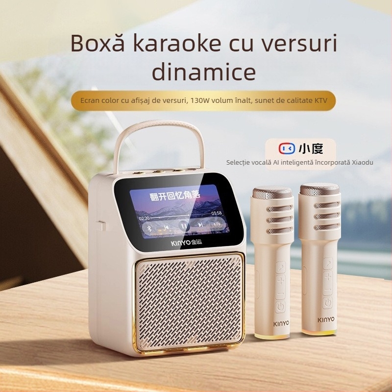 Boxă karaoke cu afișaj de versuri și microfon încorporat, Bluetooth 5.0, două difuzoare, baterie 4000–6000 mAh
