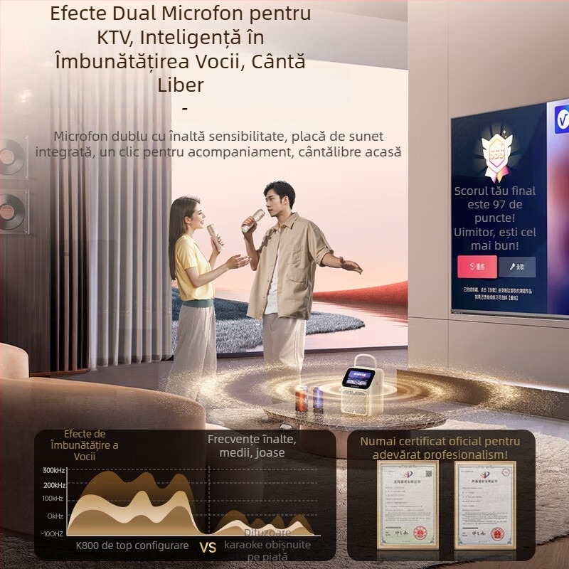 Boxă karaoke cu afișaj de versuri și microfon încorporat, Bluetooth 5.0, două difuzoare, baterie 4000–6000 mAh