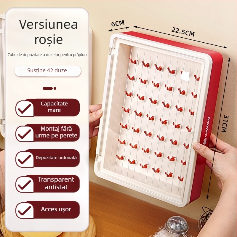 Cutie de depozitare pentru duzele de decorare, montată pe perete, cu ușă de dulap — transparentă, protecție împotriva prafului, mare capacitate, pentru ustensile de patiserie casnice