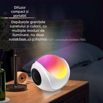 Difuzor Bluetooth mini de birou — Bluetooth 5.3; putere 3W; răspuns în frecvențe 60 Hz–15 kHz; SNR ≥85 dB; baterie încorporată 800–1000 mAh