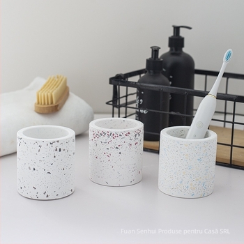 Suport pentru periuțe din diatomit și lut, stil terrazzo; montaj fără găuri; imprimare logo; personalizare disponibilă; ambalaj 60 bucți